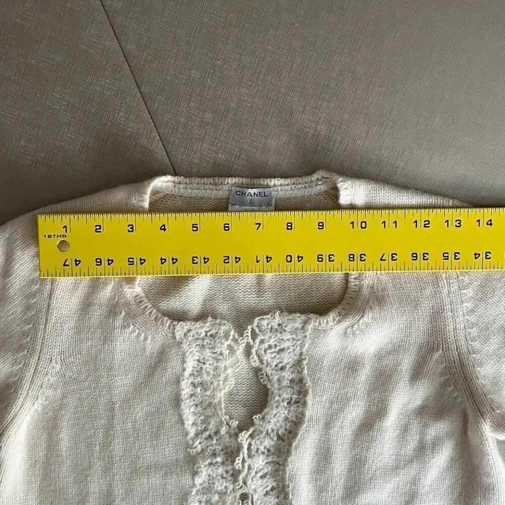 2006 Chanel Knit Cashmere Lace Cream Cardigan